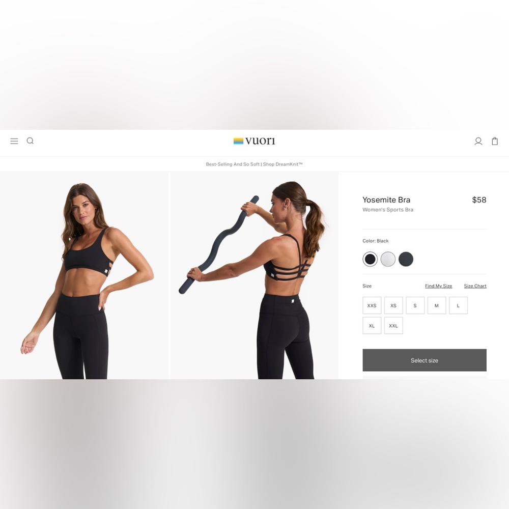 Vuori Yosemite Sports Bra XS Black *Like New!*